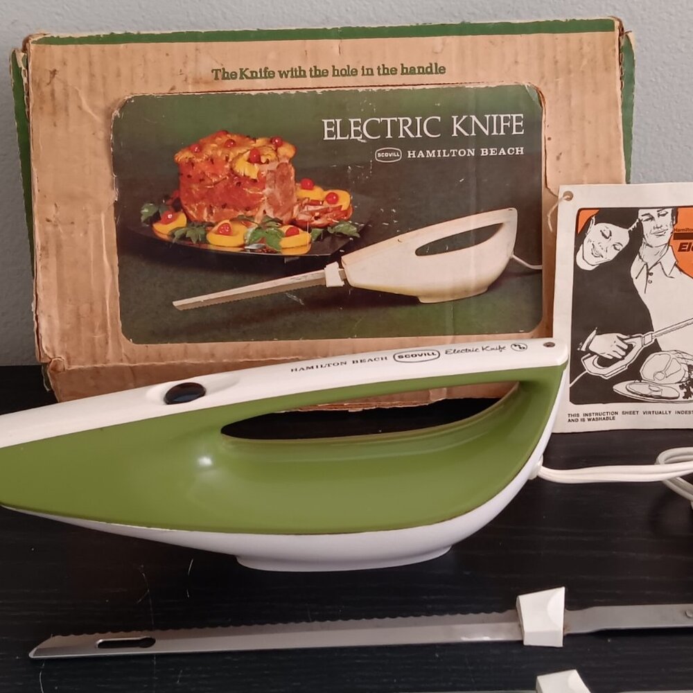 Vintage Hamilton Beach Scovill Electric Knife - Olive Green in Box #296